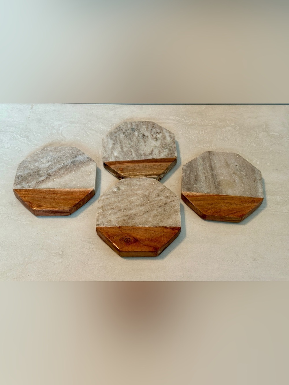 Marble & Wood Coasters Octagon Set of 4 Grey/Brown - Royal Standard